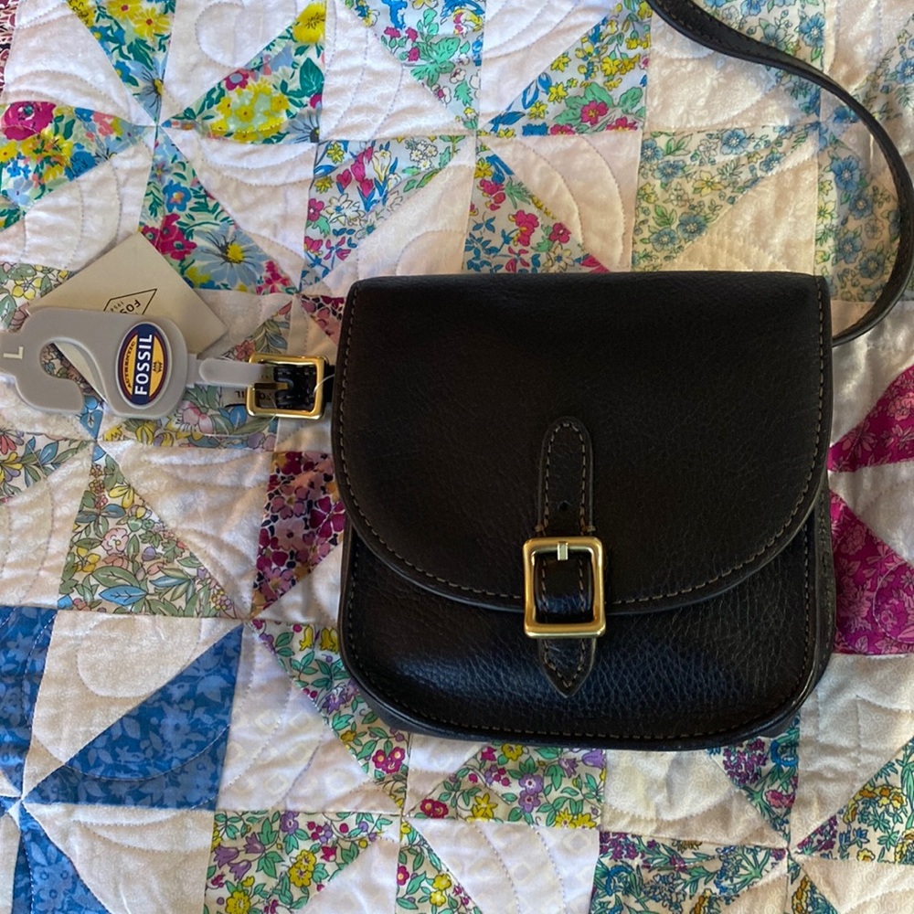 Fossil black leather festival belt bag NWT
